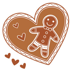 Gingerbread man in heart shape cookie vector gingerbread cookie