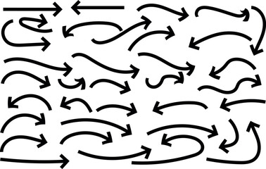Collection of black curved and straight arrows pointing in various directions