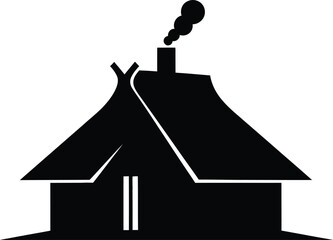 Traditional hut black and white vector illustration