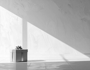 プレゼント箱が佇むモダンな室内。