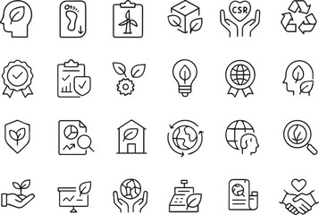 Esg icon editable stroke outline icons set environment social governance sustain development vector 
