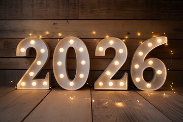 Illuminated "2026" on Wooden Surface: A Promising Year Ahead, a Symbolic Representation of Future Hopes and Aspirations