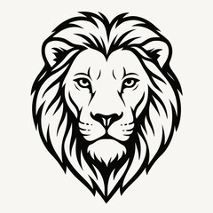 Fototapeta premium Stylized lion head illustration with detailed mane in black and white 