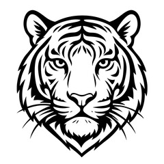 Obraz premium Tiger head illustration in black and white line art style 