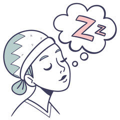 Person wearing sleep cap dreaming of zzz sleep icon