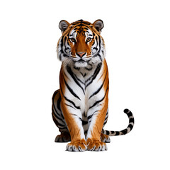 Majestic bengal tiger sitting front view png isolated on transparent background