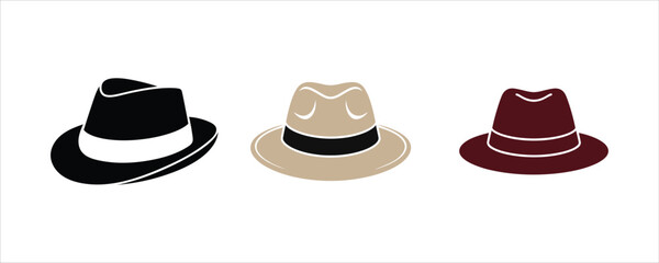 Vector Illustration of Three Different Colored Fedora Hats on White Background