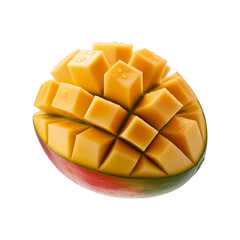 Fresh ripe mango hedgehog cut high quality png file on transparent background