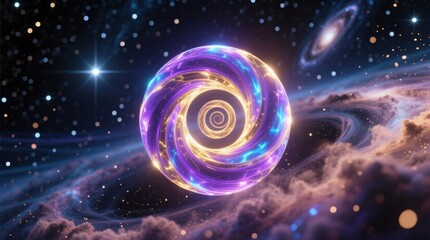 Obraz premium a spiral vortex in the middle of a nebula, surrounded by stars and clouds It is an animated image with a resolution of 1920x1080