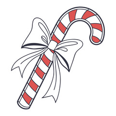 Red and white striped candy cane with bow christmas
