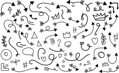 Hand Drawn Arrows Doodles and Design Elements on White Background