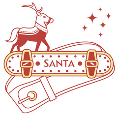 Red reindeer on Santa belt buckle icon christmas