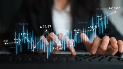 Stock market analysis with candlestick chart and price movement trend line, highlighting global financial trends, stock trading, and investment strategy insights Marrow