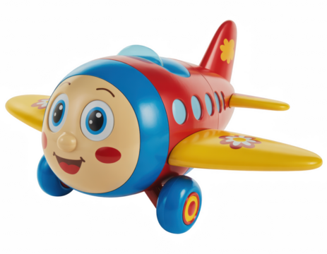 Colorful cartoon airplane toy with smiling face