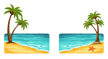 Tropical beach scene with palm trees sand and ocean waves presented twice