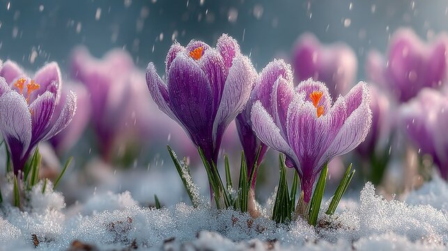Nature's resilience: floral triumph through winter's embrace. Concept art. Delicate petals in a frosty landscape: a moment of quiet resilience. Glamour photo. Professional look.