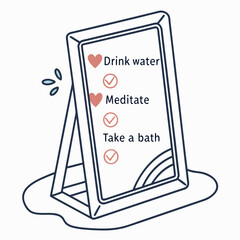 Self care checklist on a mirror icon drink water
