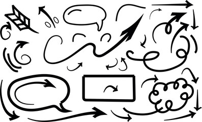 Hand drawn doodle arrows set direction elements for presentations and infographics