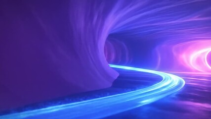 Abstract tunnel with blue light streak, purple and white walls. - Powered by Adobe