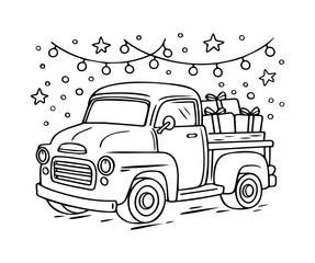 Vintage Christmas Truck. Holiday Pickup with Gifts.