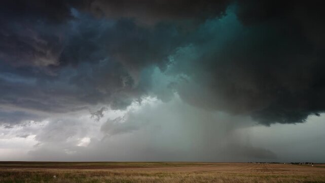Supercell storm forming with beautiful textured clouds and distant lightning 