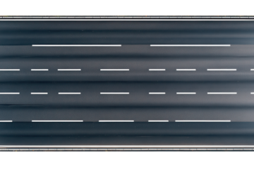 Empty asphalt highway stretches into the distance under a clear sky showcasing a serene and quiet landscape in an aerial view