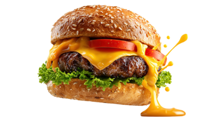 Flying hamburger isolated on transparent background Remove png