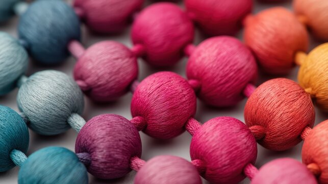 A close-up of colorful, textured beads arranged in a pattern, showcasing vibrant hues and intricate details.