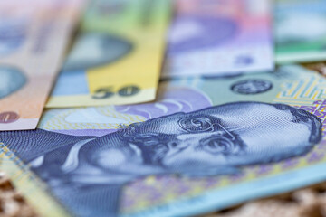  Romania money. Close up. Financial  concept, business background