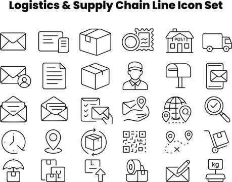 Professional line icons for freight brokers, shipping agents, and forwarding operations. Includes booking, consolidation, rate management, and documentation visuals. Great for logistics company brandi