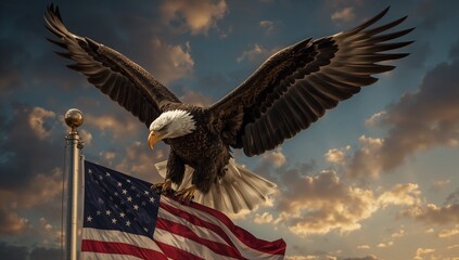 american bald eagle and american flag