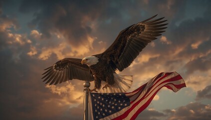 american bald eagle and american flag