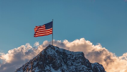 american flag against blue sky