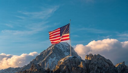 american flag on a blue sky