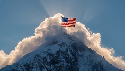 american flag and clouds