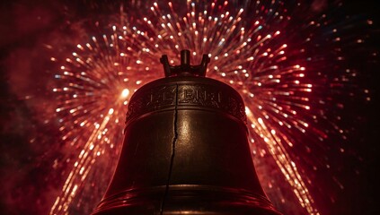 Liberty bell and fireworks