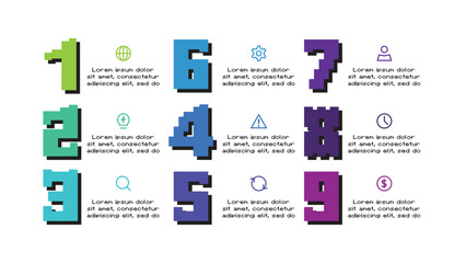 Creative concept for infographic with 9 steps, options, parts or processes.