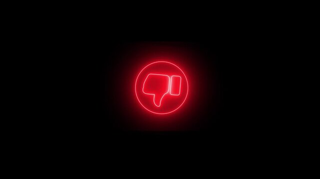 Neon dislike animation on black background. 4k video