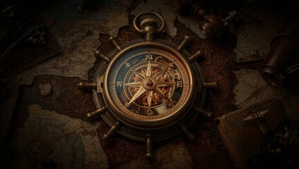 Obraz premium vintage compass on old wooden background