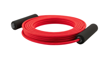 Red jump rope with black handles on transparent background