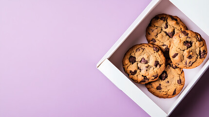 A delightful box of chocolate chip cookies, perfect for sharing or savoring on your own. These treats are a sweet indulgence that bring comfort.