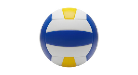 Blue and yellow volleyball with white stripes on transparent background