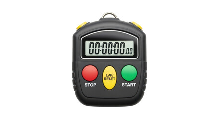 Digital stopwatch with buttons and display on transparent background