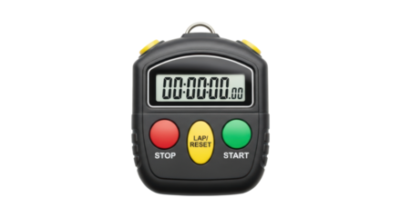 Digital stopwatch with buttons and display on transparent background