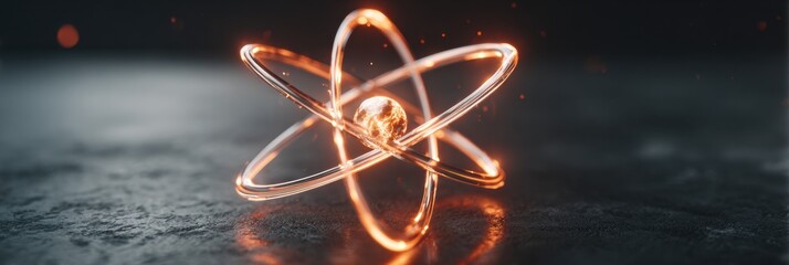 Stunning 3D Visualization of an Atom With Glowing Rings Against a Dark Background, Depicting the Essence of Atomic Structure and Energy