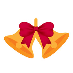 Golden Christmas bells with red ribbon tied together symbolizing festive joy and holiday celebration

