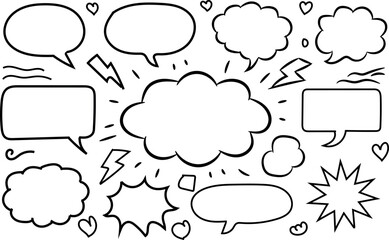 Hand drawn speech bubbles and communication elements doodle style sketch