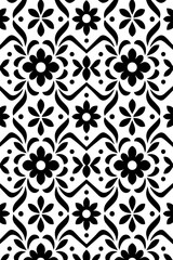 Intricate black and white floral damask pattern for design