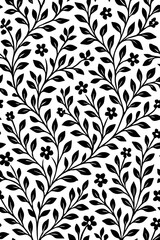 Intricate black and white floral vine pattern