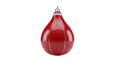 Red leather punching bag with seams isolated on transparent background